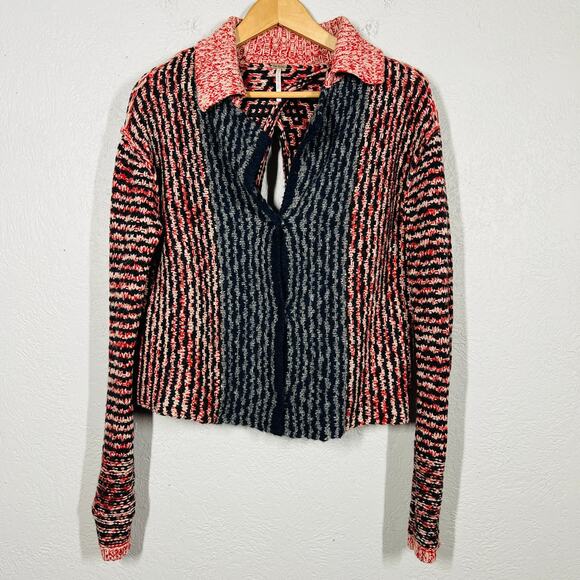 Free People Y2K Open Back Cardigan Casual Knit Collar Snap Front - M - Picture 3 of 6